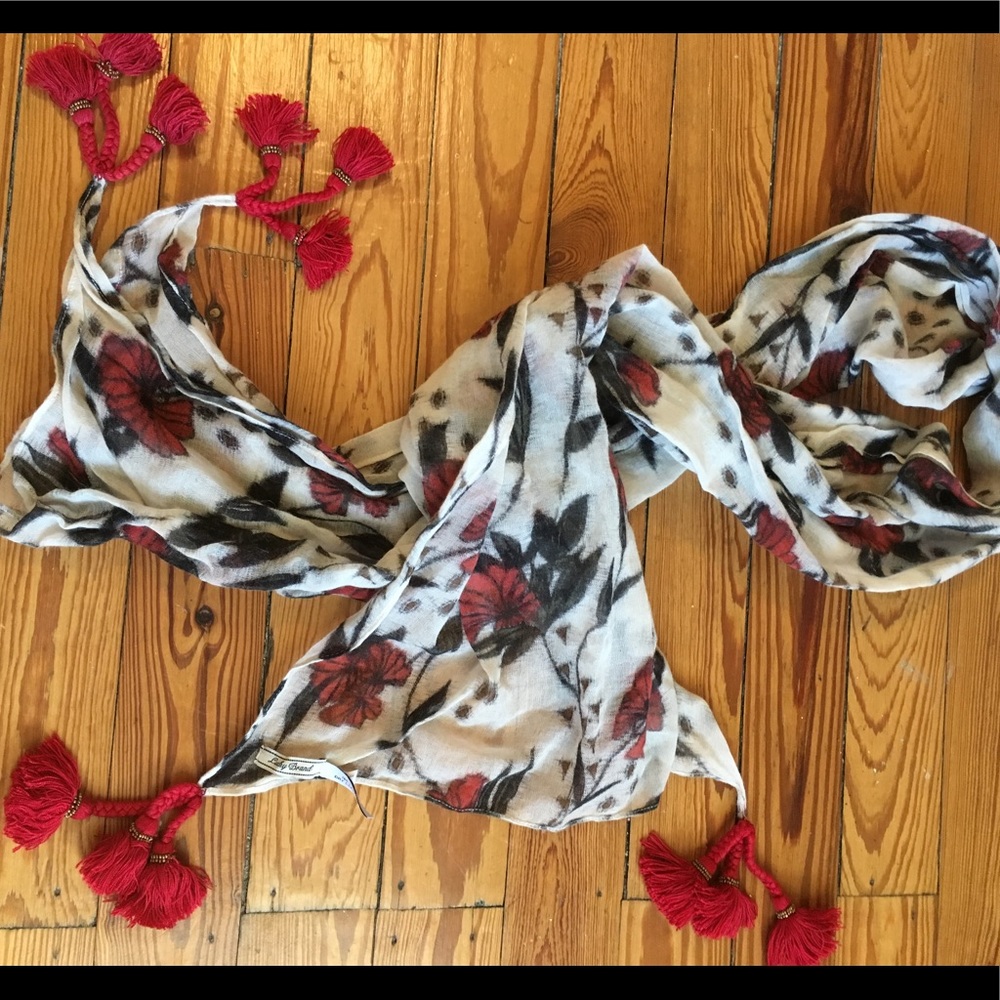 Lucky Brand Red Tassel Scarf